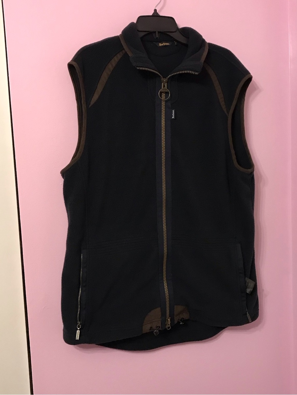 Barbour Men's Langdale Gilet fleece vest size XL in navy & brown